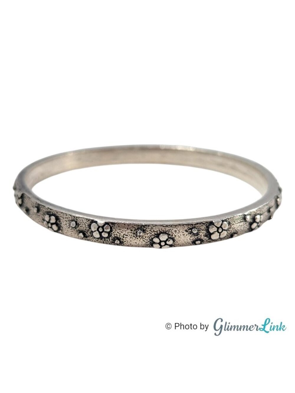 Vintage Raised Floral Silver Plated Bangle Stackable Minimalist